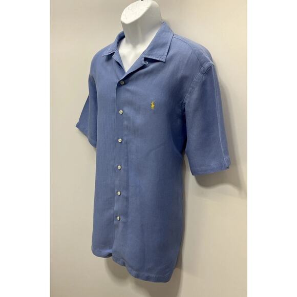 Vintage Polo Ralph Lauren Blue Short Sleeve Shirt Mens XL Linen Silk Blue - Picture 2 of 7